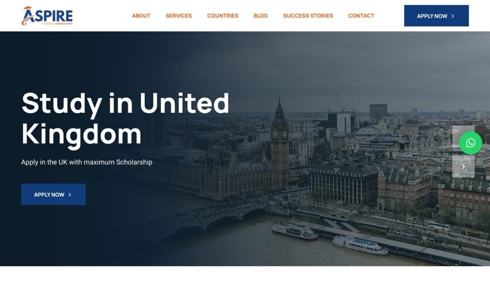 موقع Aspire Overseas Consultants، من تنفيذ Dazvix