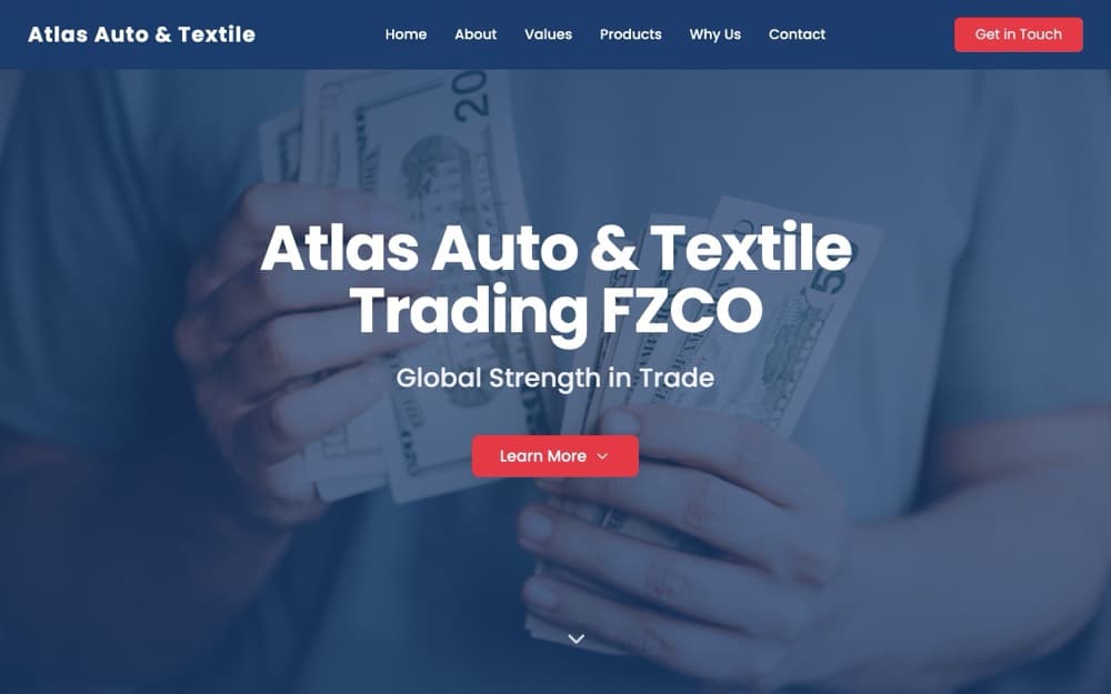 موقع Atlas Auto & Textile Trading، من تنفيذ Dazvix